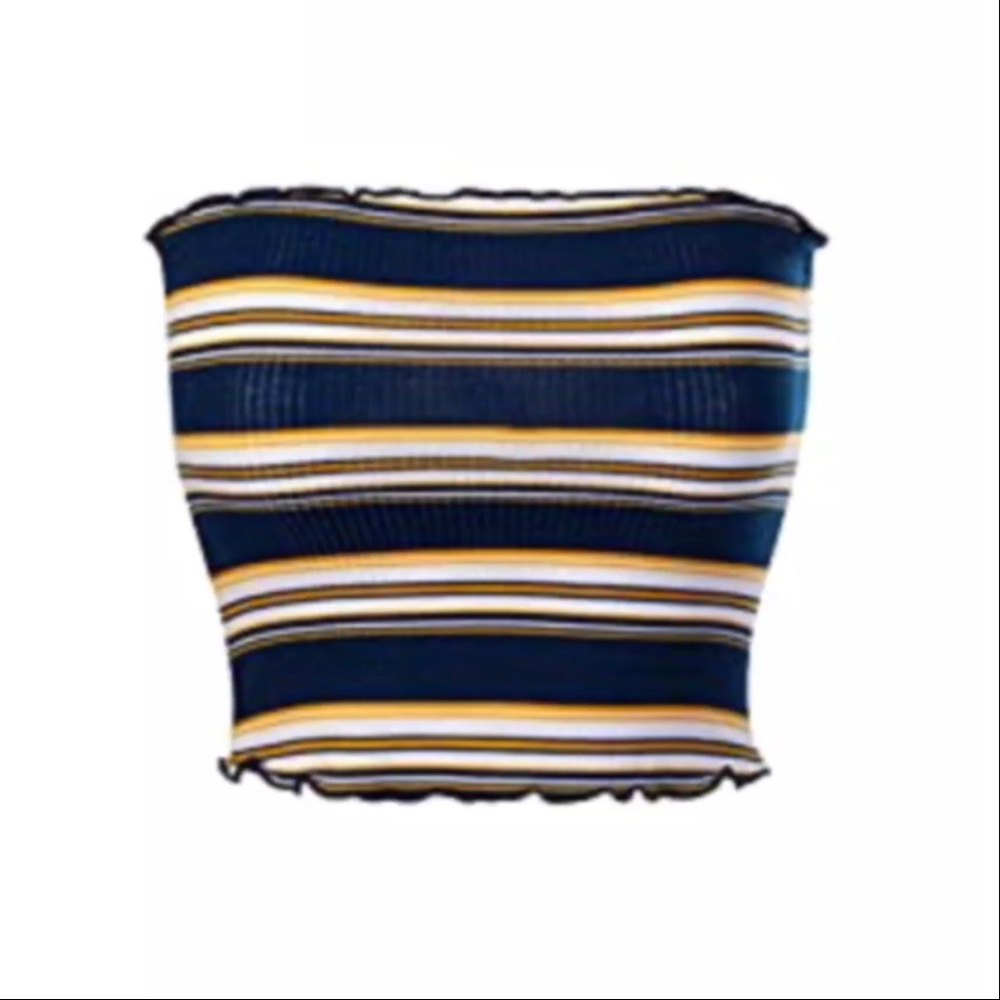 STRIPED Print Ribbed Knit Crop Tube Top